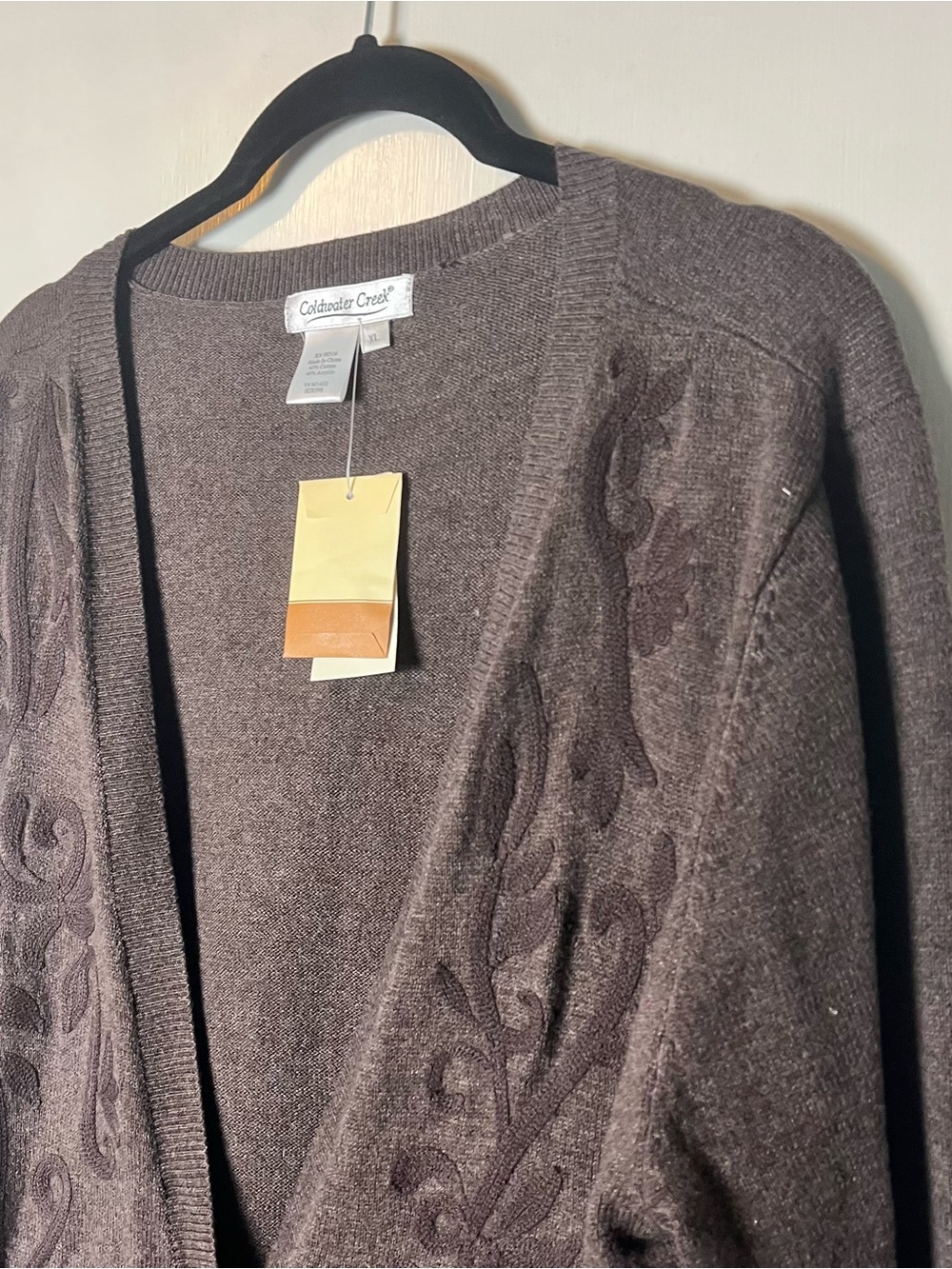 Coldwater Creek Women’s NWT Brown Damask Embossed Button Cardigan Sweater Sz XL - Picture 3 of 6